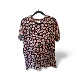 CAbi Black and Pink Floral Top